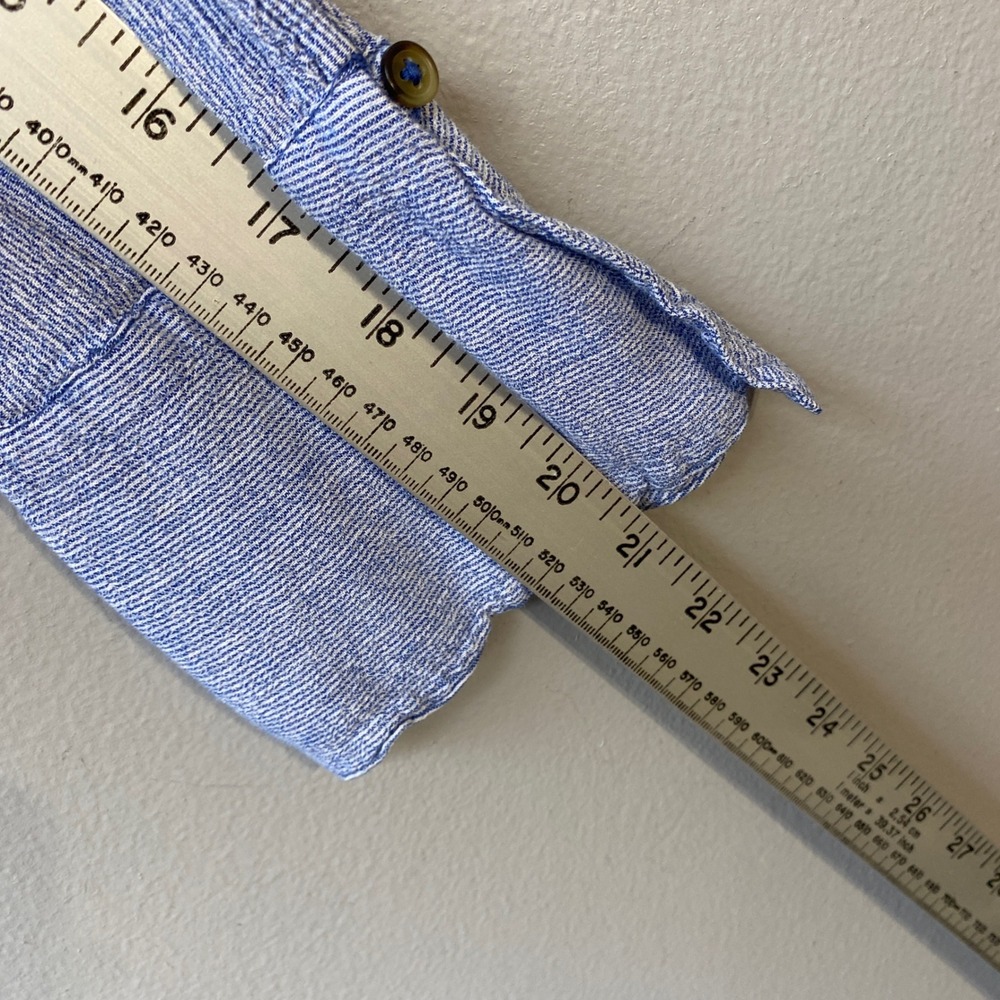 Free People Blue Pinstripe Textured Button Down Shirt Oversized M - Picture 9 of 10